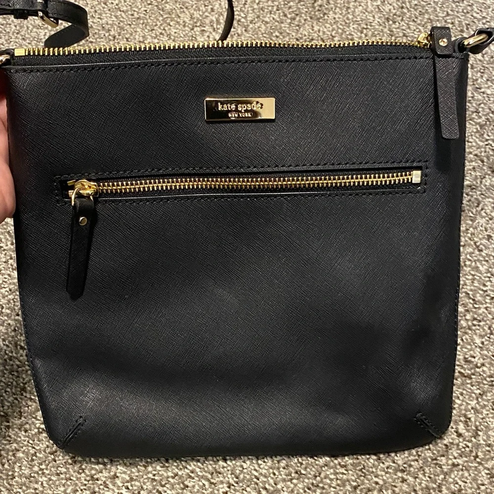 Kate Spade Black Crossbody Bag with Gold Zipper